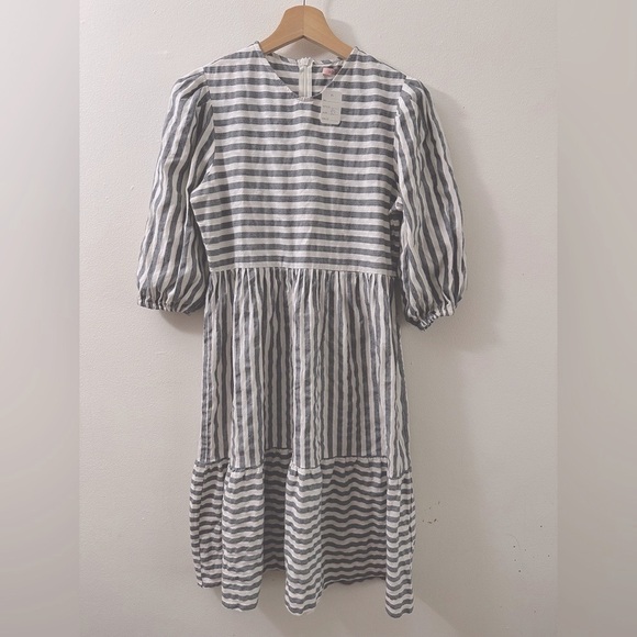 Grey Striped Blouson Dress White - Picture 1 of 5